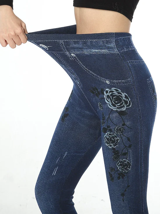 Women Casual Floral Ankle Pants Leggings