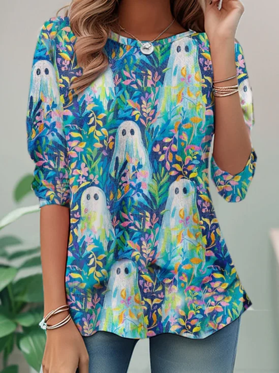 Casual Halloween Crew Neck Long Sleeve T-shirt