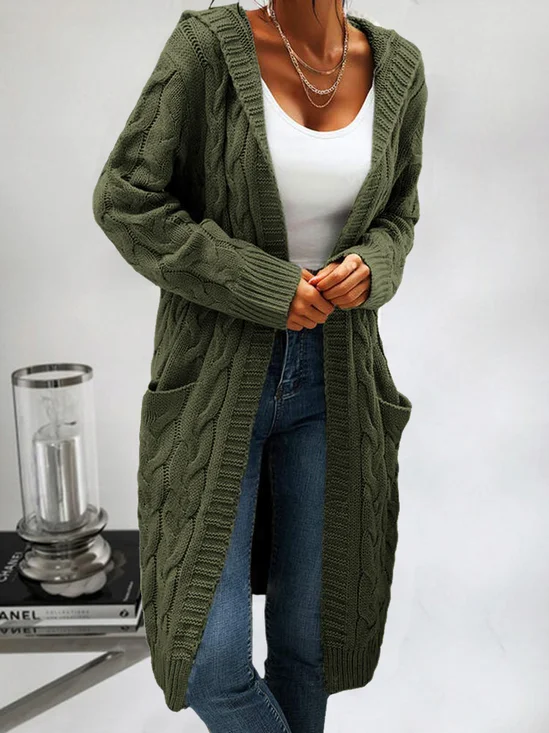 Women Yarn/Wool Yarn Plain Long Sleeve Comfy Casual Pocket Stitching Cardigan