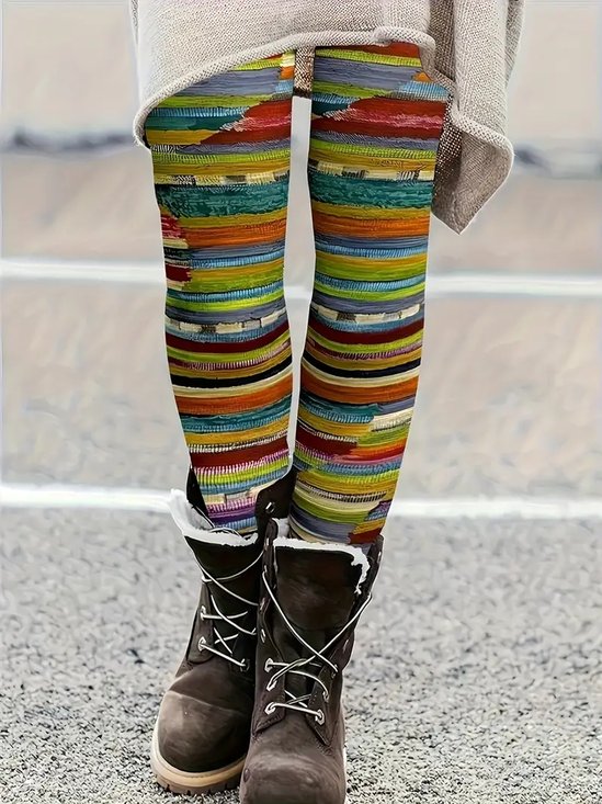 Casual Abstract Stripes Long Leggings