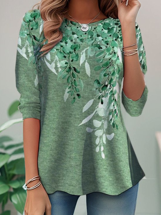 Casual Floral Crew Neck Long Sleeve T-shirt