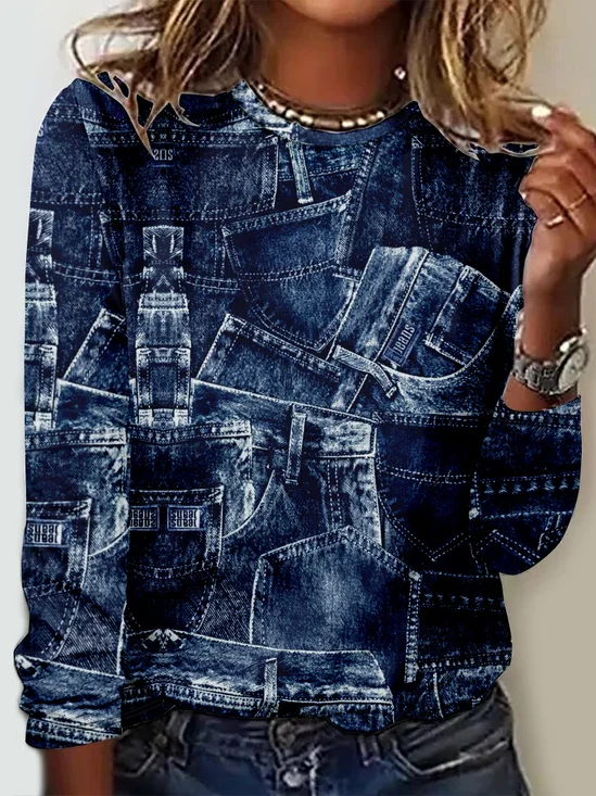 Casual Striped Crew Neck Long Sleeve T-shirt