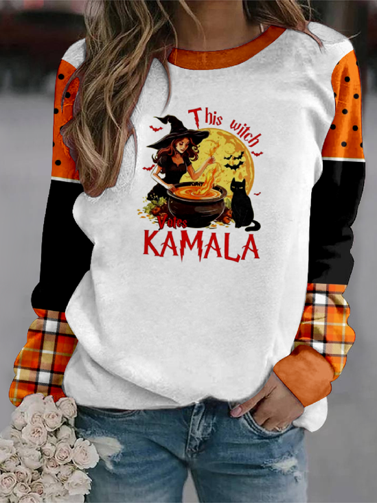 Halloween Casual Crew Neck Text Letters Sweatshirt