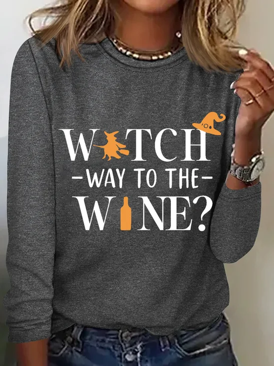Halloween Casual Text Letters Crew Neck Long Sleeve T-shirt