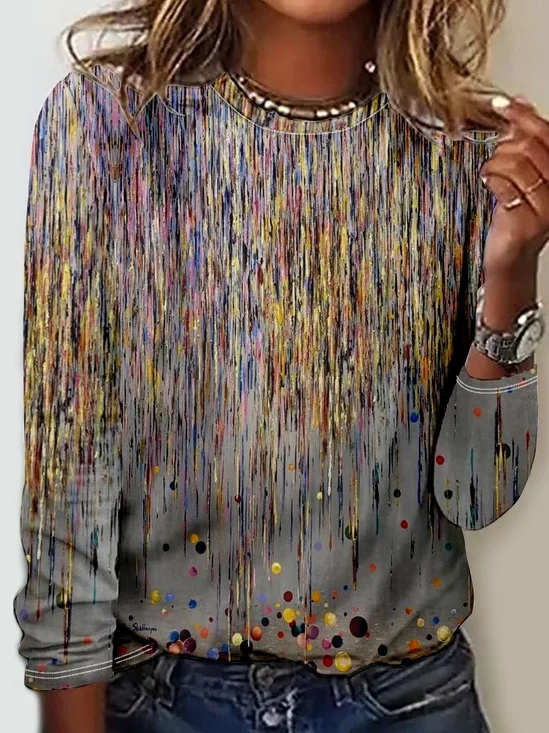 Casual Ombre Crew Neck Long Sleeve T-shirt