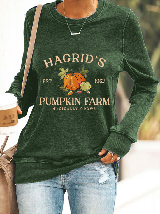 Casual Crew Neck Pumpkin Pattern Sweatshirt