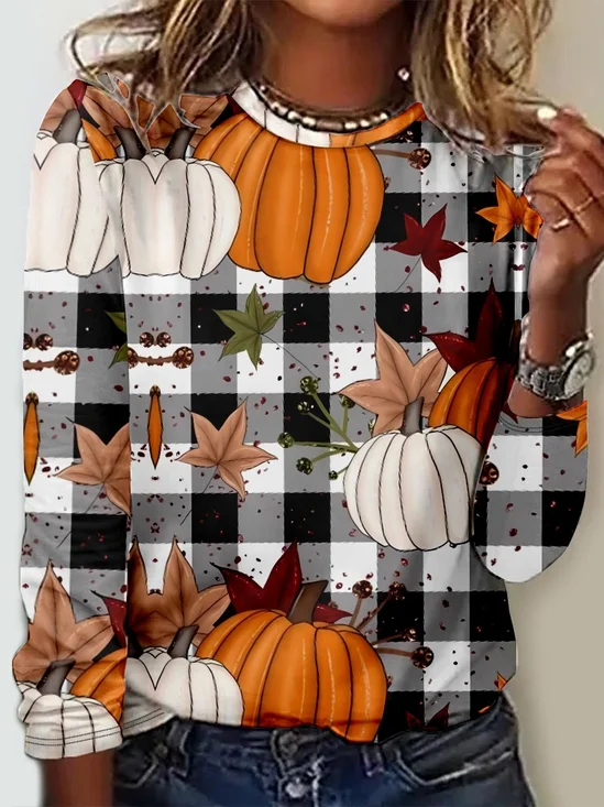 Casual Floral Crew Neck Long Sleeve T-shirt