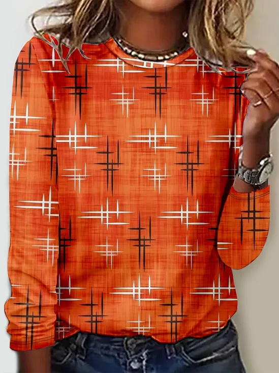 Casual Geometric Crew Neck Long Sleeve T-shirt