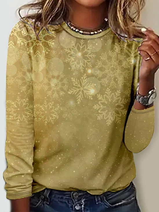 Casual Christmas Crew Neck Long Sleeve T-shirt