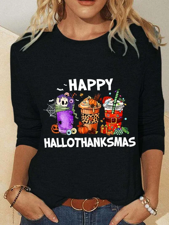 Casual Christmas Crew Neck Long Sleeve T-shirt