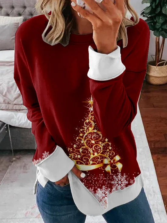 Casual Crew Neck Christmas Sweatshirt Zipper
