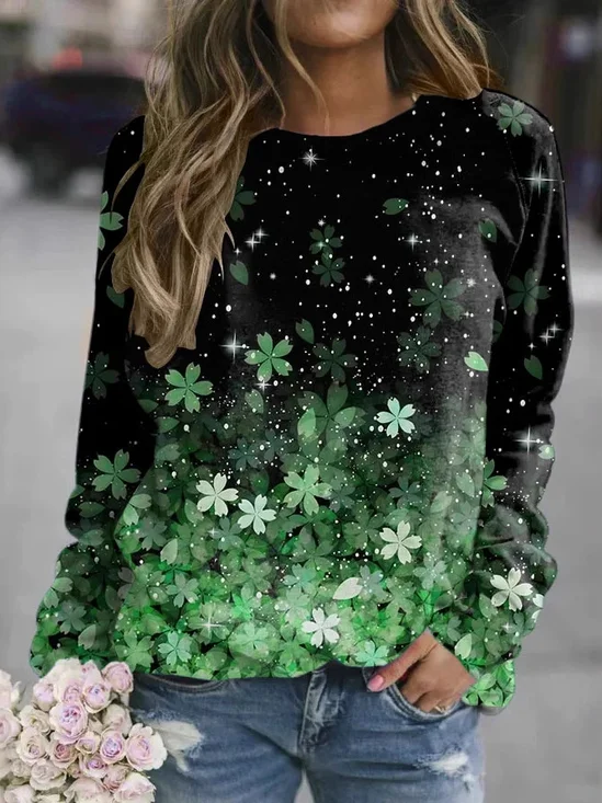 St. Patrick's Day Casual Crew Neck Four-leaf Clover Sweatshirt