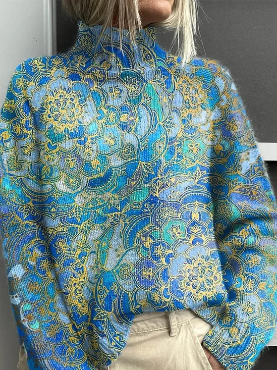 Casual Turtleneck Ethnic Sweatshirt