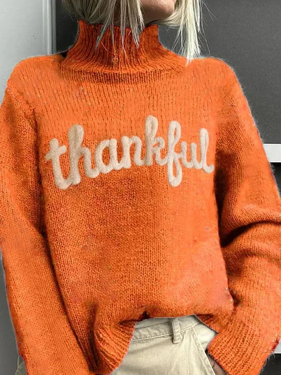 Casual Turtleneck Text Letters Sweatshirt