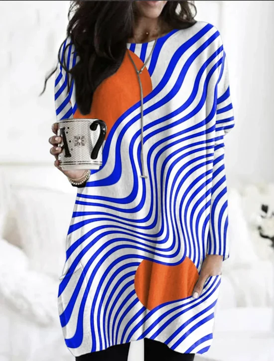 Vintage Geometric Crew Neck Long Sleeve T-shirt