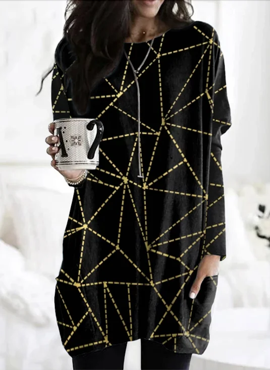 Vintage Geometric Crew Neck Long Sleeve T-shirt