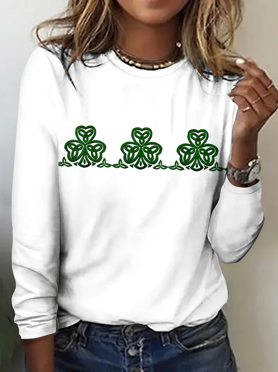 St. Patrick's Day Vintage Plaid Crew Neck Long Sleeve T-shirt