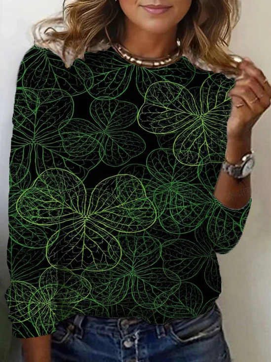 St. Patrick's Day Casual Abstract Crew Neck Long Sleeve T-shirt