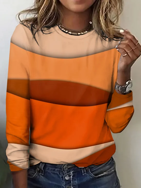 Vintage Plaid Crew Neck Long Sleeve T-shirt