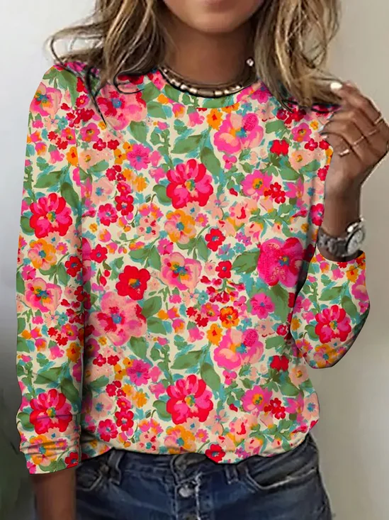 Vintage Plaid Crew Neck Long Sleeve T-shirt