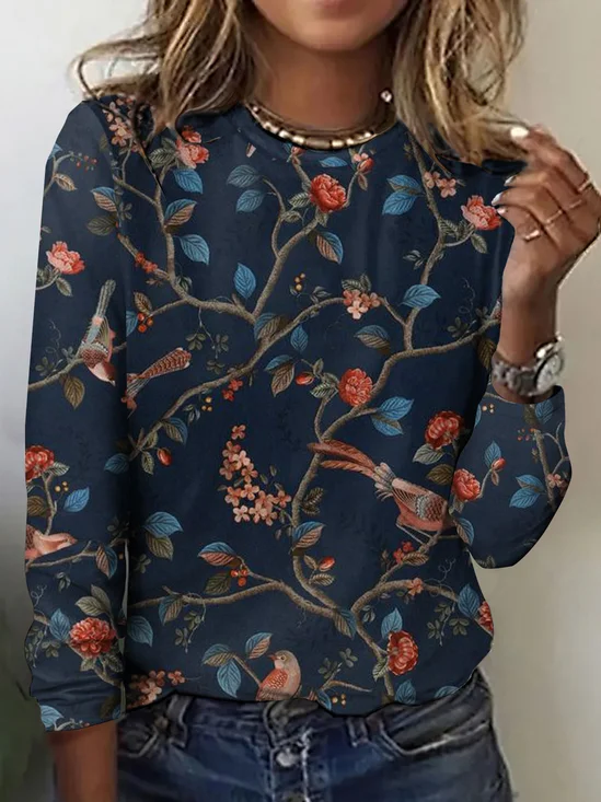 Vintage Plaid Crew Neck Long Sleeve T-shirt