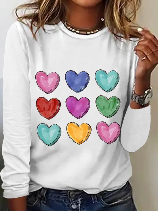 Crew Neck Long Sleeve Heart/Cordate Regular Medium Elasticity Loose Blouse For Women