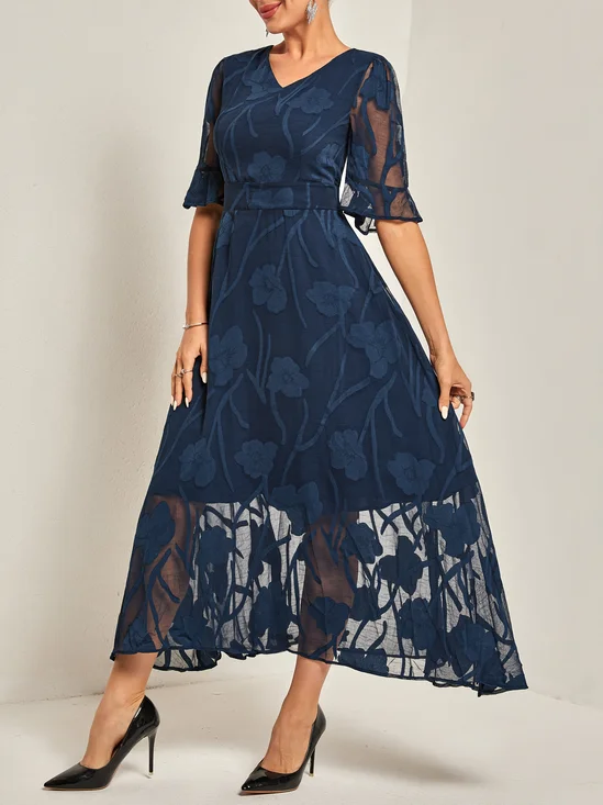 Women Plain V Neck Short Sleeve Comfy Casual Maxi Dress