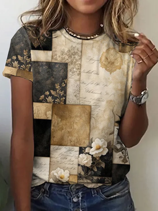 Vintage Geometric Crew Neck Short Sleeve T-shirt