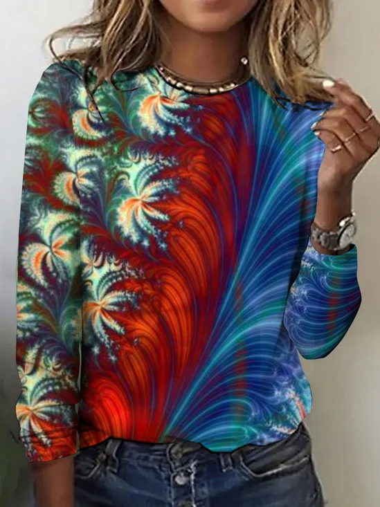 Vintage Floral Crew Neck Long Sleeve T-shirt