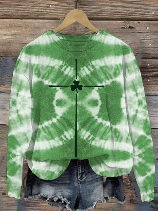 Casual St. Patrick's Day Crew Neck Shamrock Sweatshirt Printing