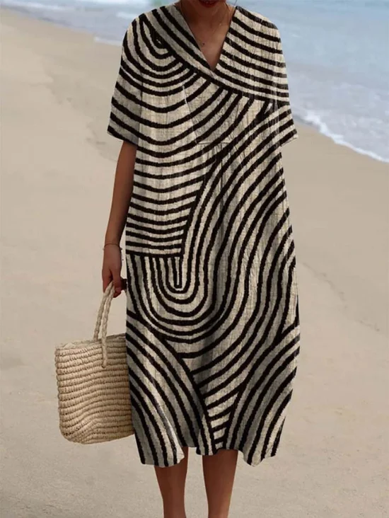Women
                      Striped Summer Dress V Neck Short Sleeve O-Line
                      Dress