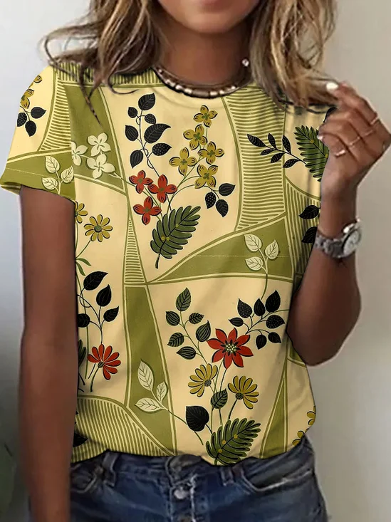 Casual Geometric Crew Neck Short Sleeve T-shirt