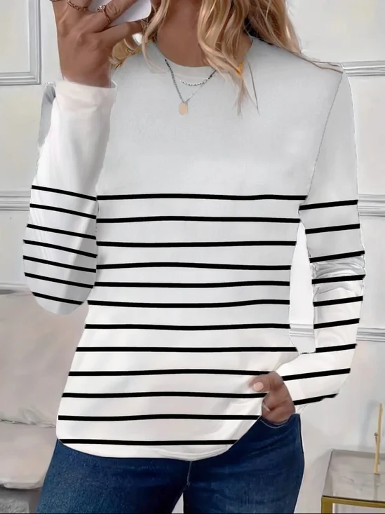 Casual Striped Crew Neck Long Sleeve T-shirt