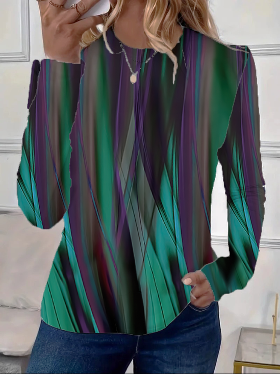 Casual Abstract Crew Neck Long Sleeve T-shirt