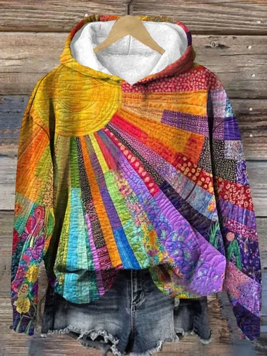 Casual Colorful Sun Pattern Comfy Hoodie
