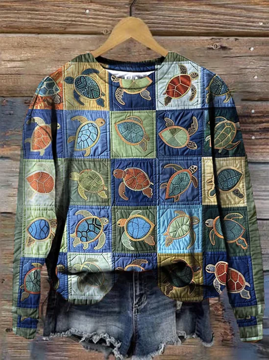 Casual Crew Neck Animal Sweatshirt