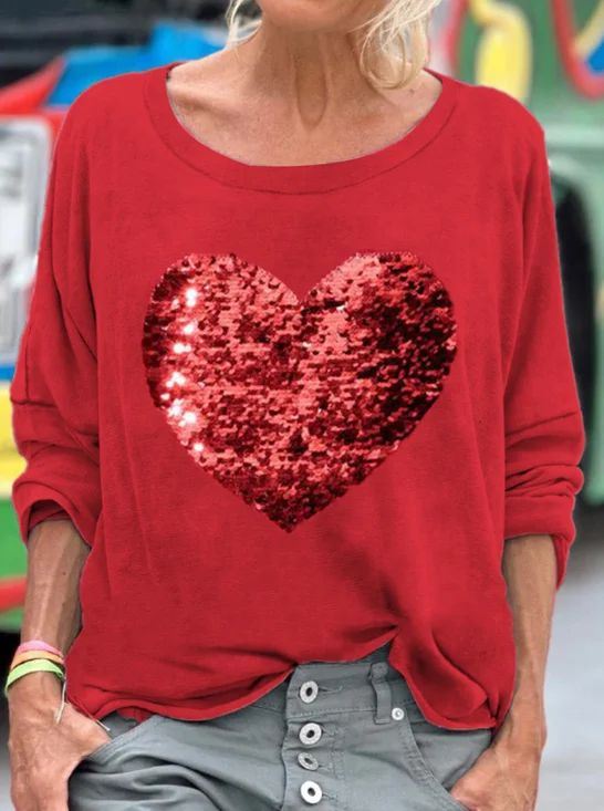 Valentine's Day Vintage Heart Crew Neck Long Sleeve T-shirt