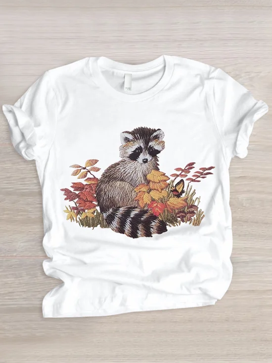 Casual Animal Crew Neck Short Sleeve T-shirt