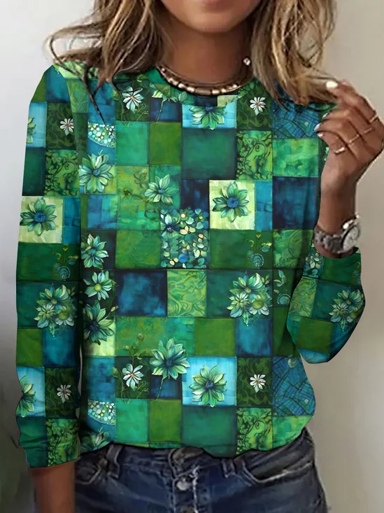 Casual Geometric Crew Neck Short Sleeve T-shirt