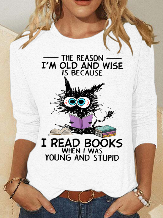 Crew Neck Long Sleeve Cat Regular Medium Elasticity Loose Blouse For Women