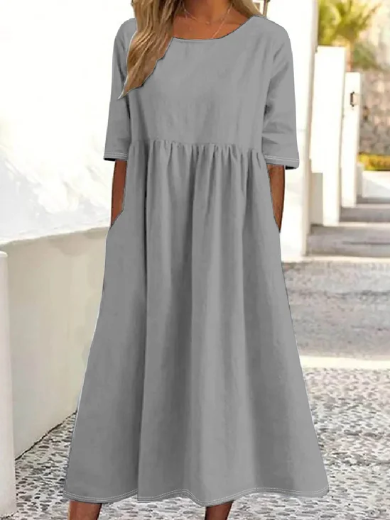 Women Plain Summer Dress Crew
                                    Neck Half Sleeve Shirt Dress A-Line
                                    Dress