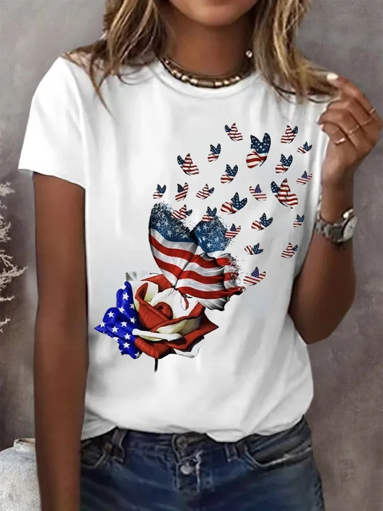 Casual Independence Day (Flag) Crew Neck Short Sleeve T-shirt