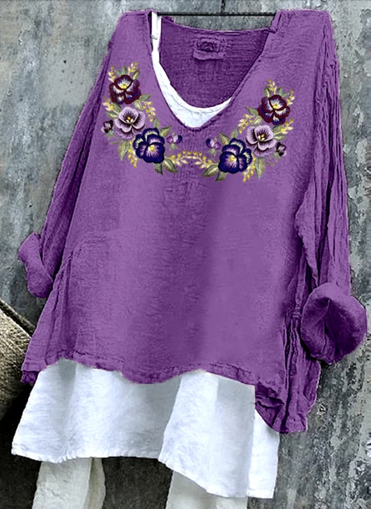 Casual Floral Crew Neck Long Sleeve T-shirt