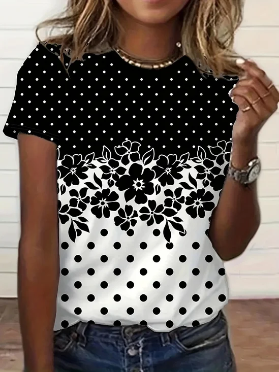 Casual Floral Crew Neck Short Sleeve T-shirt