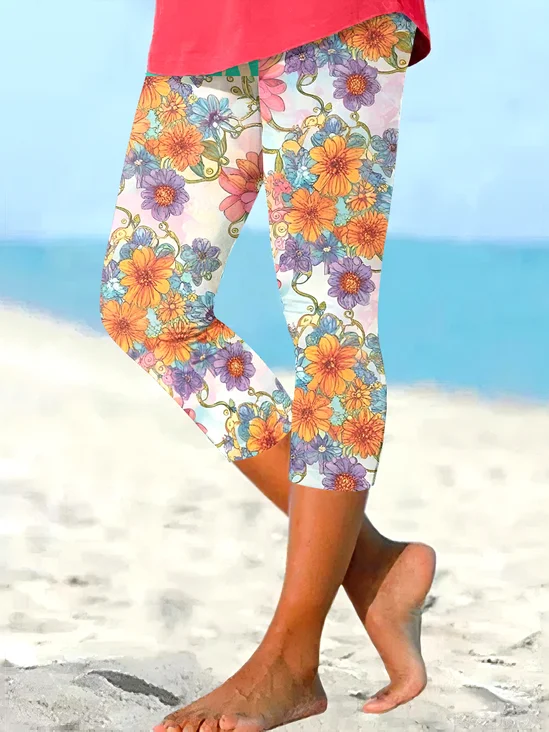 Casual Floral Ankle Pants Pant
