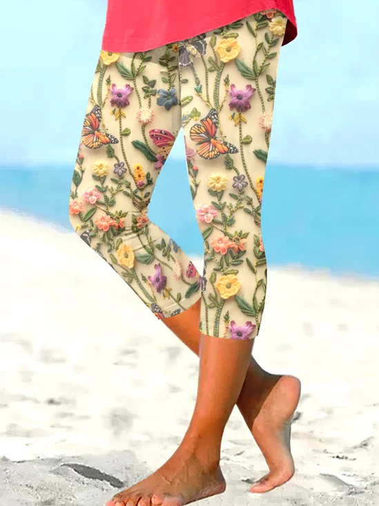 Casual Floral Ankle Pants Pant