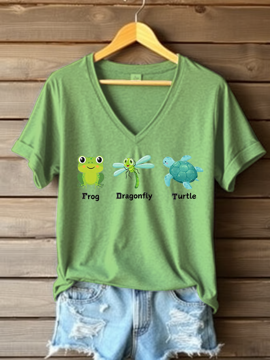 Casual Animal V Neck Short Sleeve T-shirt