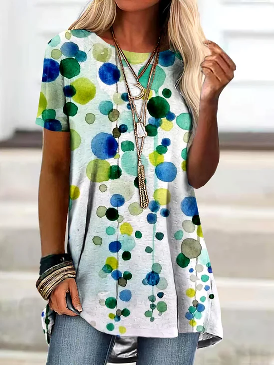 Casual Geometric Crew Neck Short Sleeve T-shirt