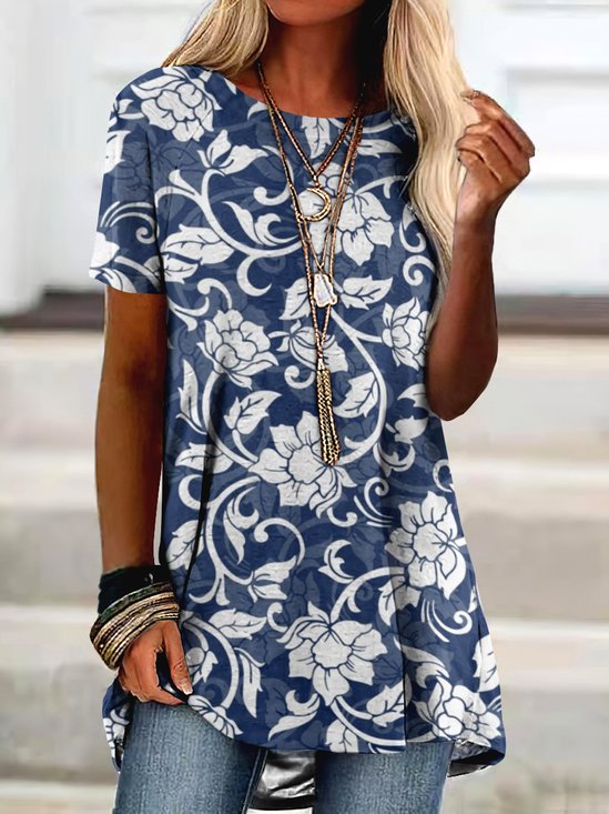 Casual Geometric Crew Neck Short Sleeve T-shirt