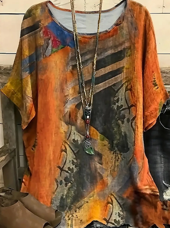 Casual Abstract Crew Neck Short Sleeve T-shirt